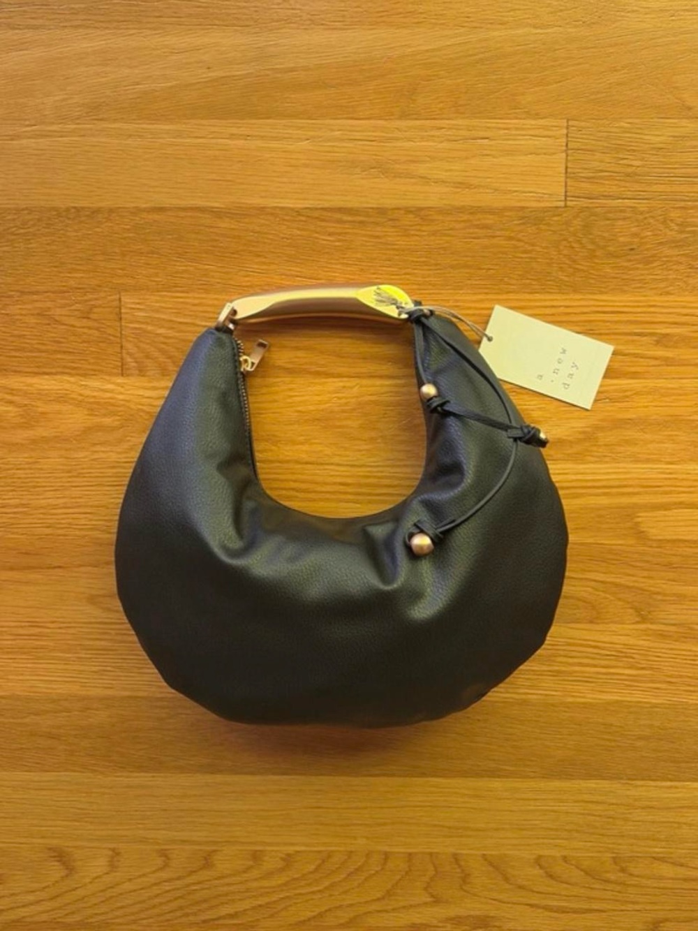Black Crescent Hobo Handbag by